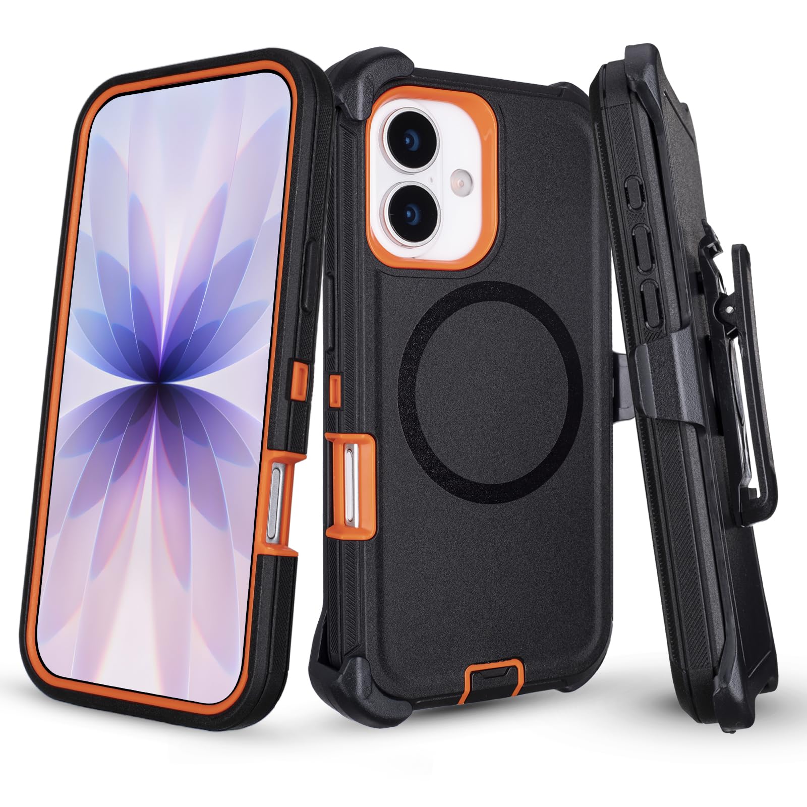 Defender for iPhone 17 Case with Belt Clip and Kickstand, Black Orange | Compatible with…
