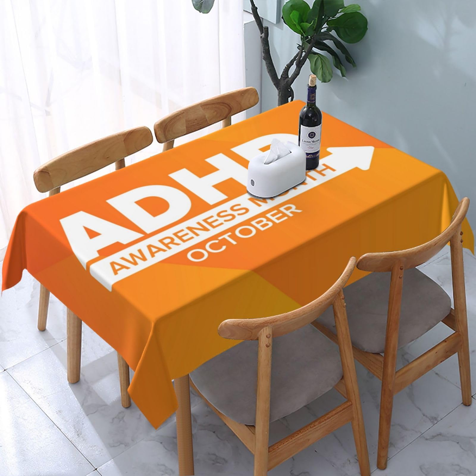 JunHeArt Adhd Awareness Month Tablecloth Rectangle Table Cover Washable Table Cloths Decor For Kitchen 54" X 72"