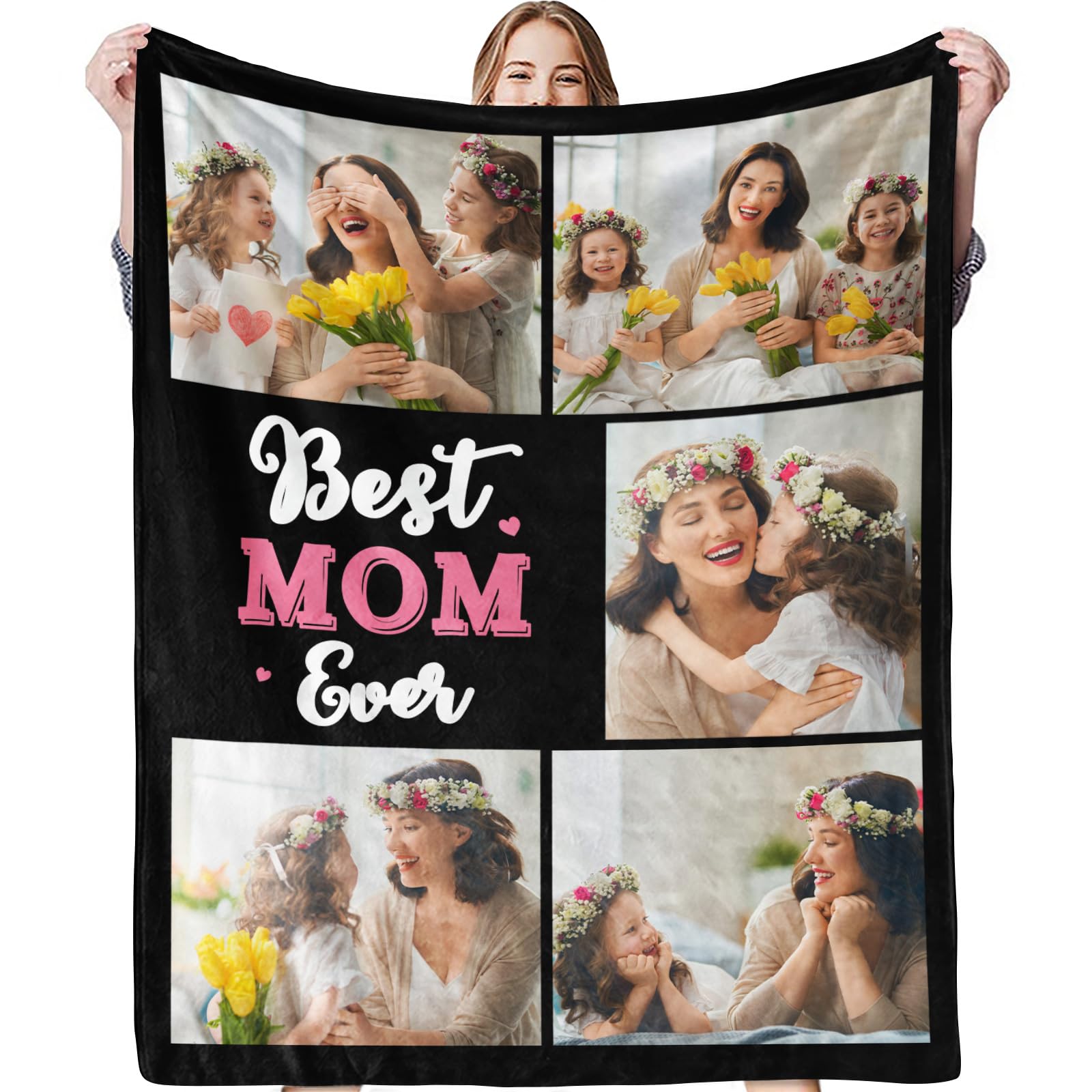 Jecivila Gifts for Mothers Day Custom Blanket with Picture Text Flannel Personalized Photo Blanket for Mom Grandma Wife Customized Gifts for Mother’s