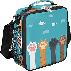 Amazon.com: Cat Paw Print Lunch Box for Kids Blue Cute Lunch Bag for ...