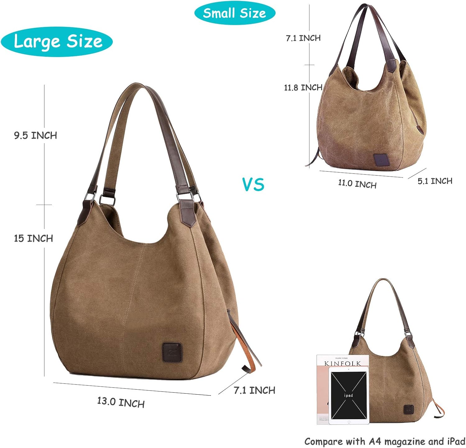 DOURR Women's Multi-pocket Shoulder Bag Fashion Cotton Canvas Handbag Tote Purse - Image 7
