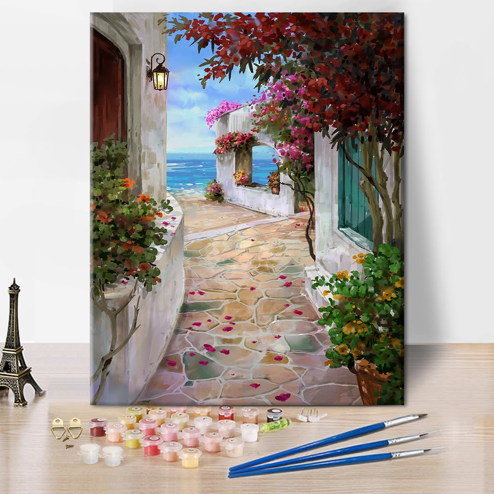 Pintura Por Números Para Adultos Paisaje De Margaritas Al Atardecer | TISHIRON Kit 40x50 Cm Sin Marco