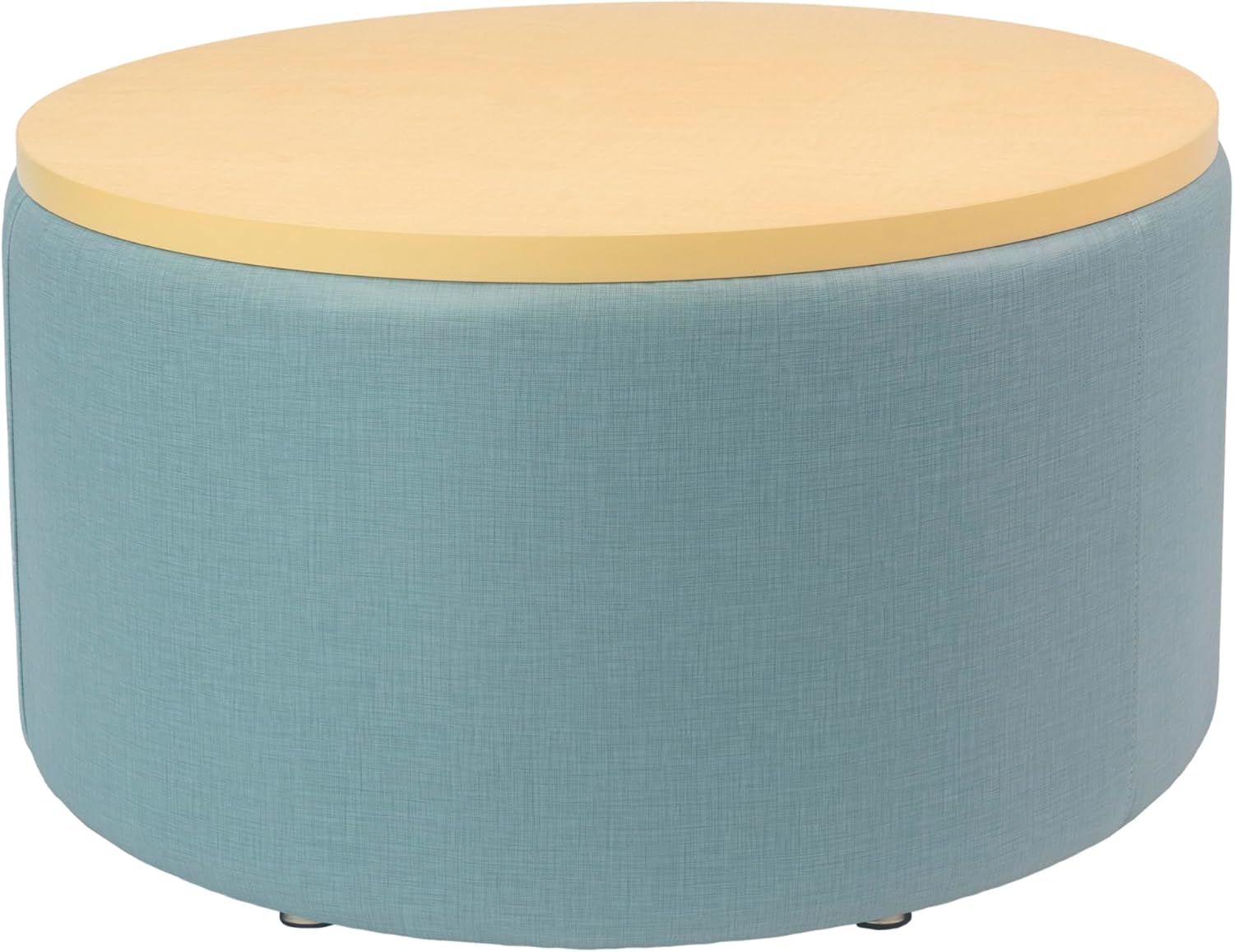 Factory Direct Partners FDP Pro Series Upholstered 30" Round Ottoman, 18" Height; Collaborative Commercial Furniture for Hotel Lobby, Office, Restaurant, Waiting Room -Sky Blue/Maple