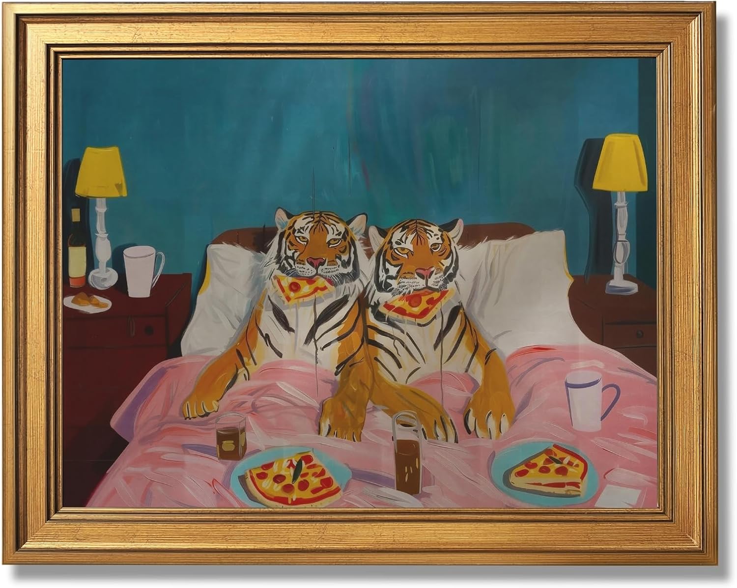 Vintage Nature Forest Wall Art Canvas Print Dark Moon Landscape Painting Woodland Wildflowers Picture Artwork Natural Scenery for Farmhouse Bedroom Living Room Wall Decor 24x36inch Golden frame