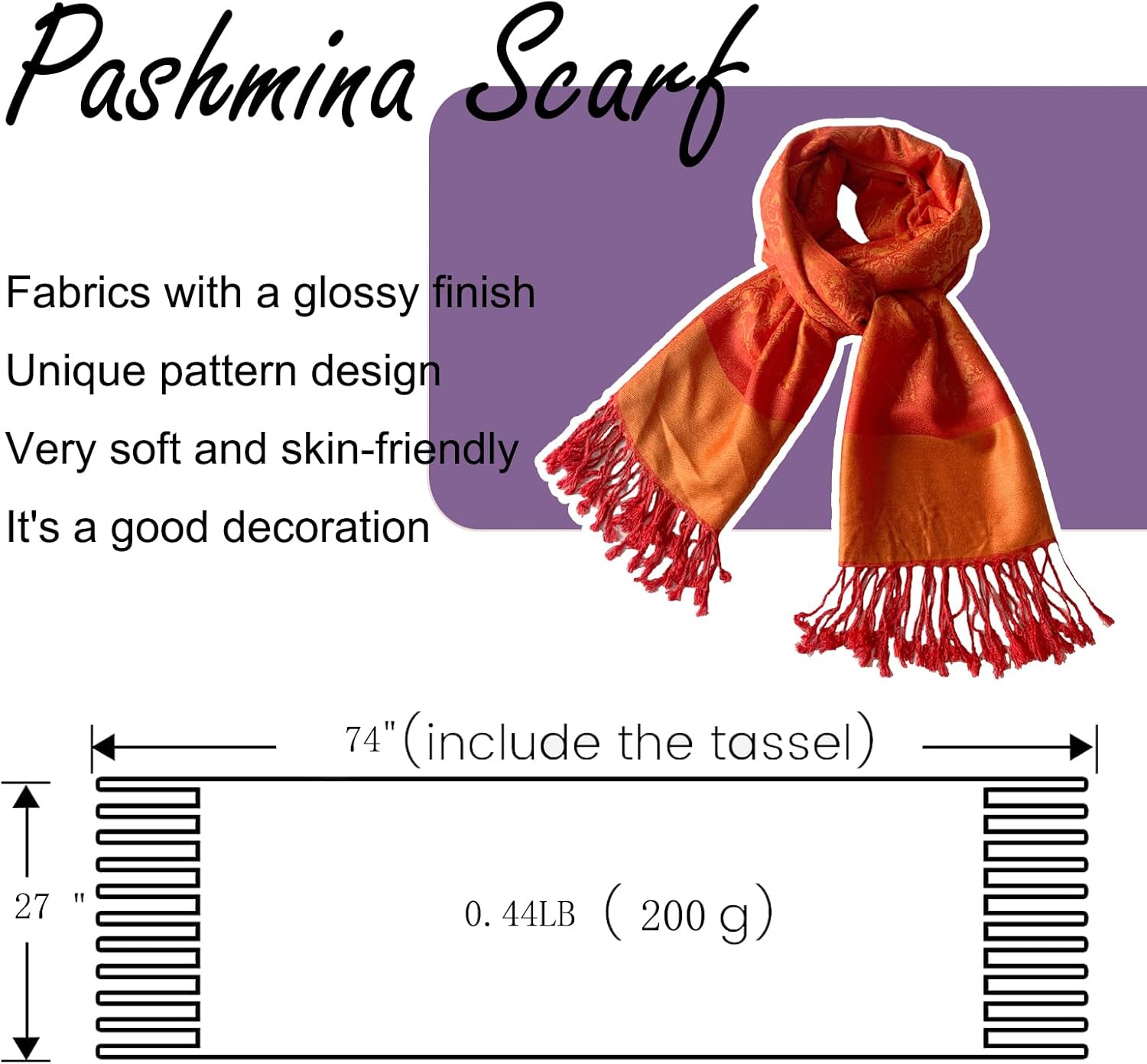 Pashmina Shawls and Wraps w/Fringe Two Tone Vintage Jacquard Paisley Rave Scarf for Weddings Festival - Image 2