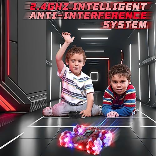 Miniatura 4 de Coche de control remoto, recargable de doble cara con luces LED, 2.4 Hz para interiores y exteriores, todo terreno, autos de juguete eléctricos,