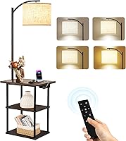 Vista 8 de PESRAE Lámpara de pie con mesa, lámparas para mesita de noche con estación de carga (USB y tipo C y puerto de CA), bombilla LED de 3 temperaturas
