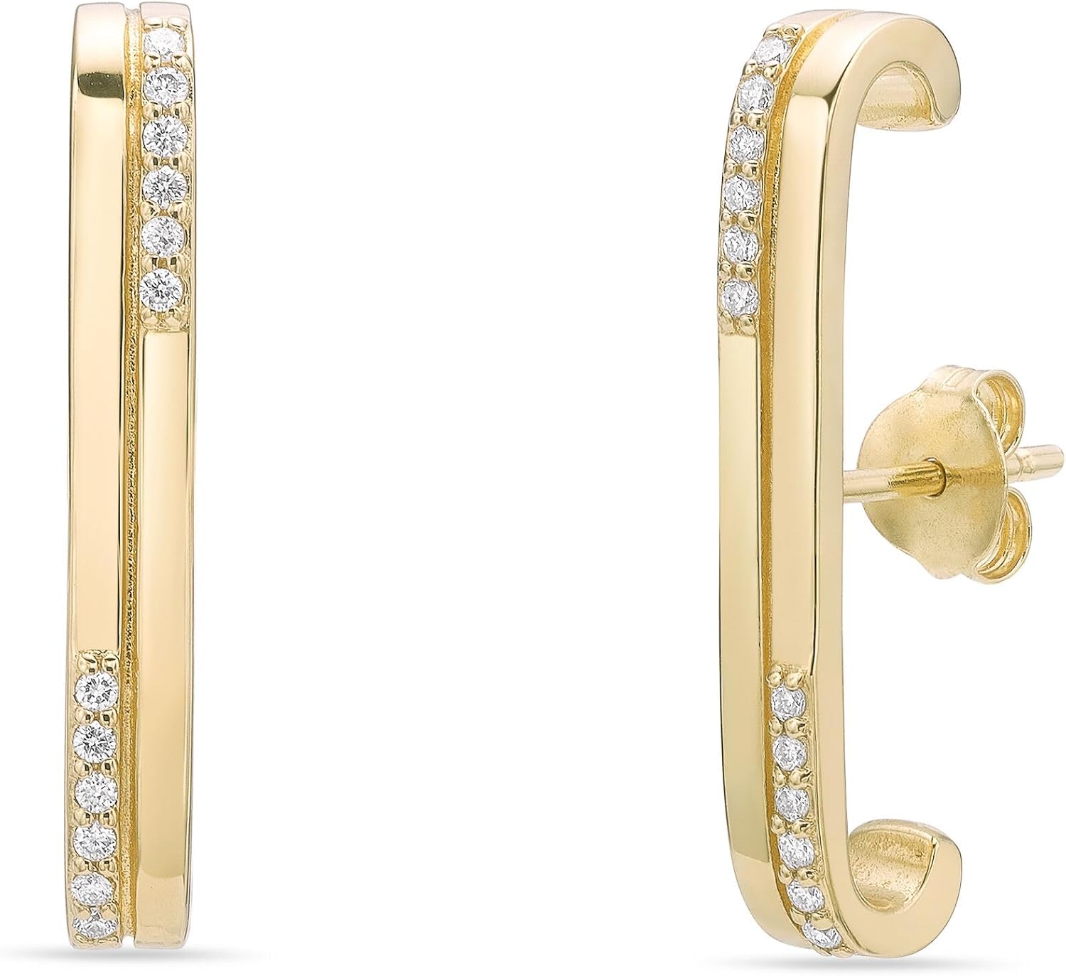 Lavari Jewelers 1/6 Carat Lab Grown Diamond Ear Lobe Cuff Earrings for Women - 18k Yellow Gold Plated 925 Sterling Silver 12.4mm Earrings for Her - Hypoallergenic Push Back Studs - Modern Design