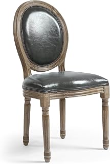 Menzzo Louis Xvi - Lote de 2 sillas, estilo medallón, de piel sintética (poliuretano) y madera, 51 x 51 x 72 cm, gris puro y madera clara