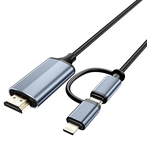 Cable Lightning 2 en 1 de 6 pies • Tipo C a HDMI • Cable HDMI de doble interfaz para iPhone 16/15/14/Pro/Max y iPad Pro/Air, sincroniza video y