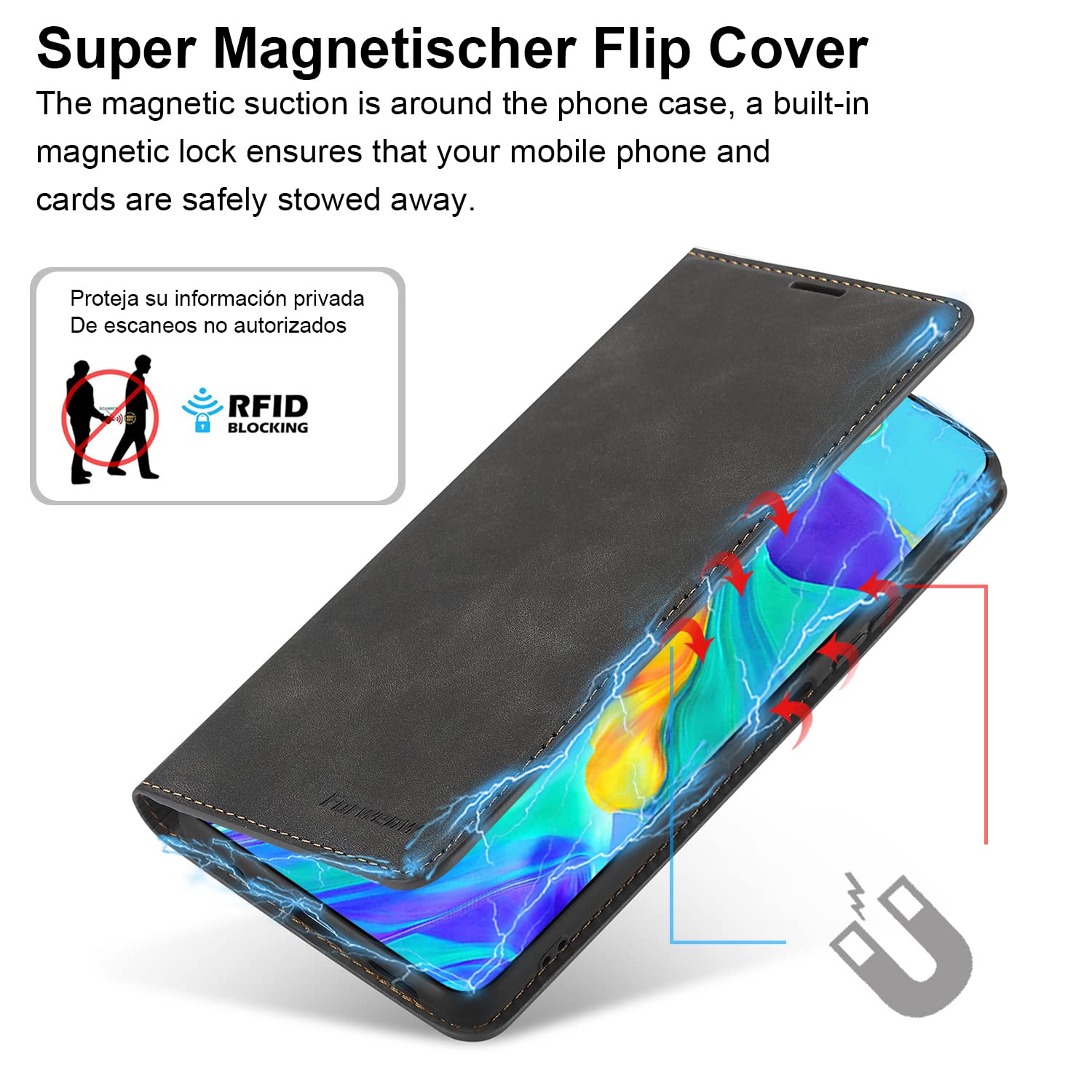 Custodia per Huawei P30 Pro, in pelle [1 pezzo in vetro temperato