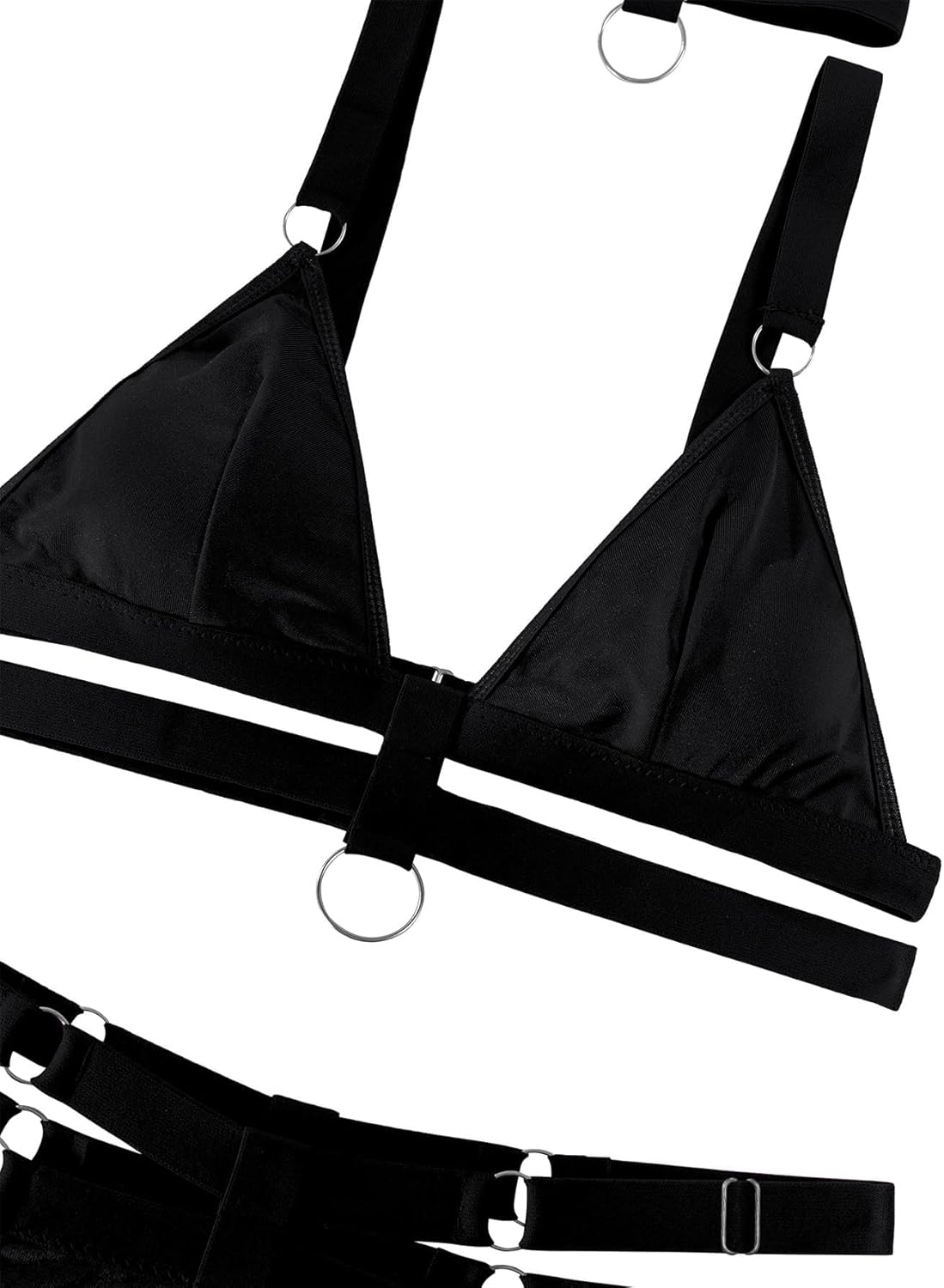 Lilosy Sexy Wireless Choker O Ring Linked Strappy Harness Lingerie Set Outfits 3 Piece - Image 4