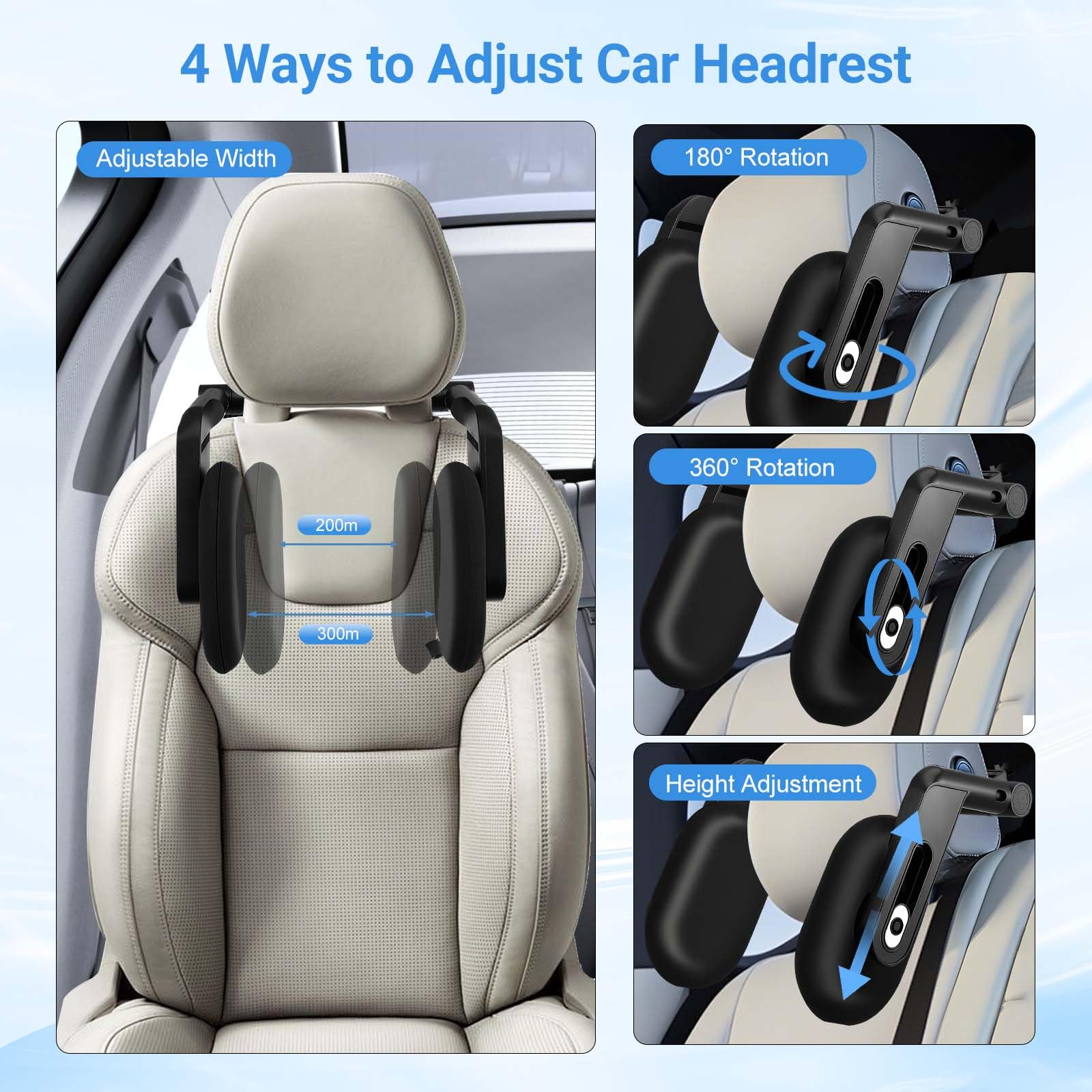 Kopfstütze Auto Kinder, Auto Kopfstütze 2025 Upgrade 360° Drehbare Reise Nackenstütze - 3 Punkt Verbindung Verstellbare Autositz Nackenkissen für Erwachsene,Atmungsaktive Memory Foam