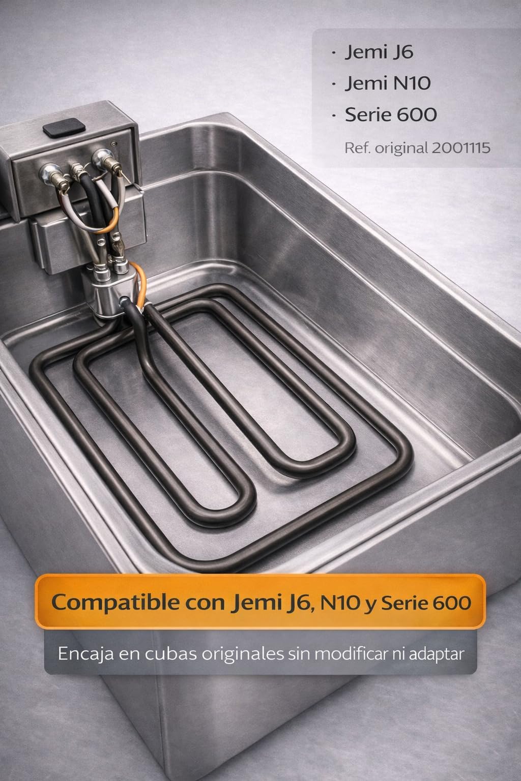 RO Linea Blanca ® Resistencia Freidora 3200W 230V Con Caja Conexion Tipo Enchufe Repuesto Inmersion Compatible con Jemi J6 N10 Serie 600 Medidas 355x195mm Tubo 8mm Calentamiento Rapido Hosteleria