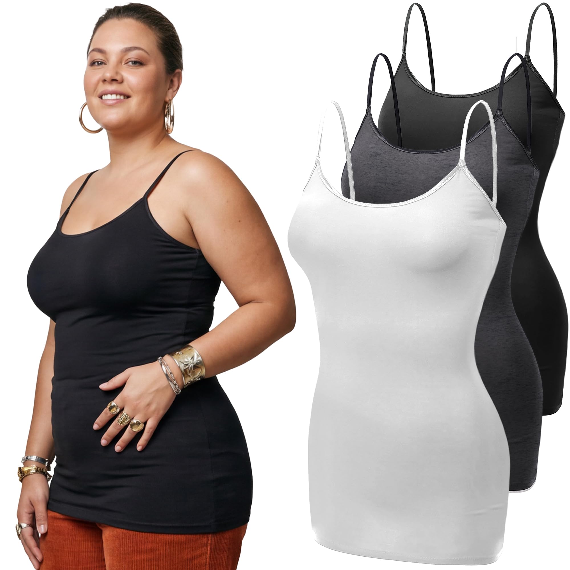 Emmalise Women's Basic Casual Long Camisole Adjustable Strap Cami Layering Top