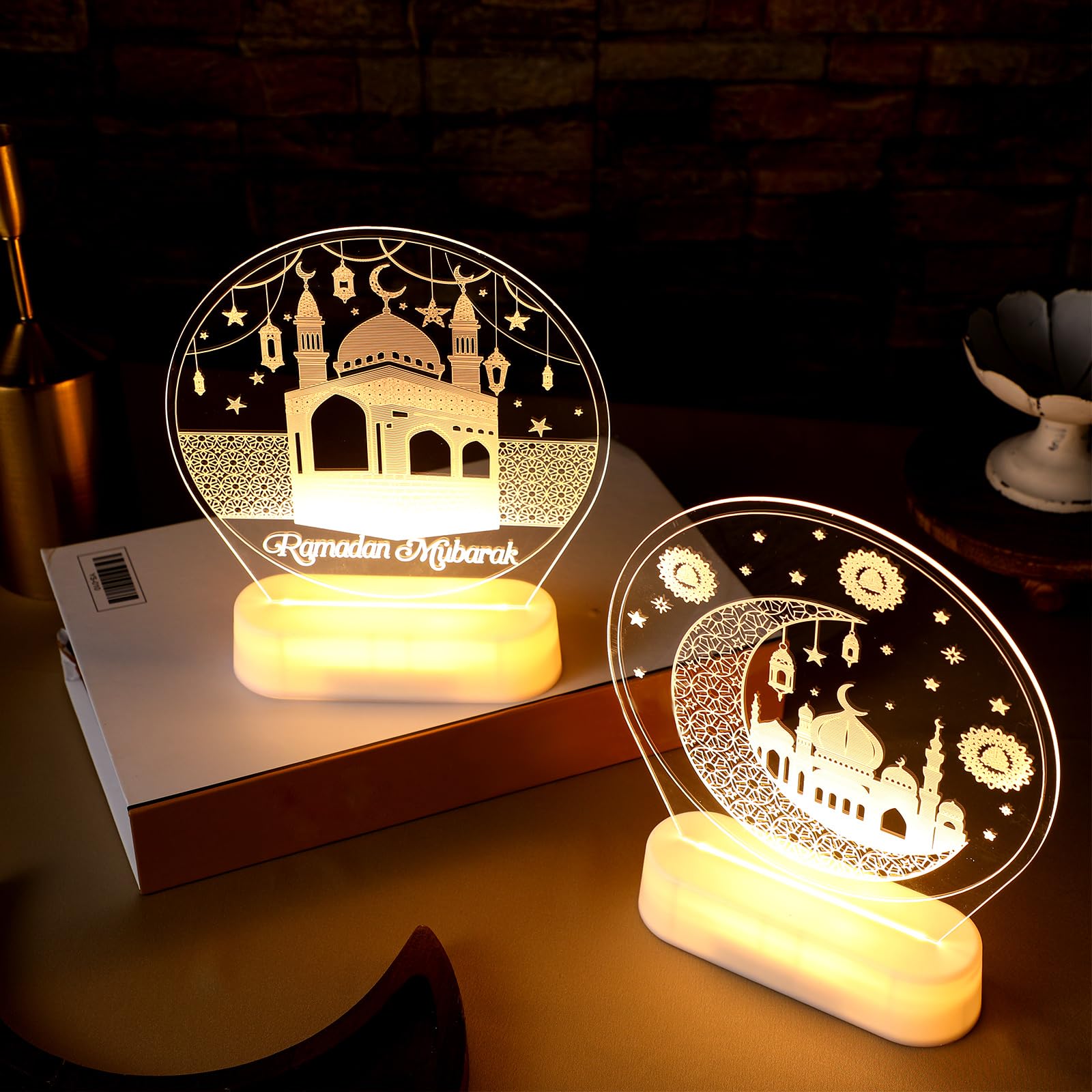 Ramadan Kareem & Eid Mubarak Decoraciones 4 piezas de portavelas de Ramadán de oro árabe – Portavelas