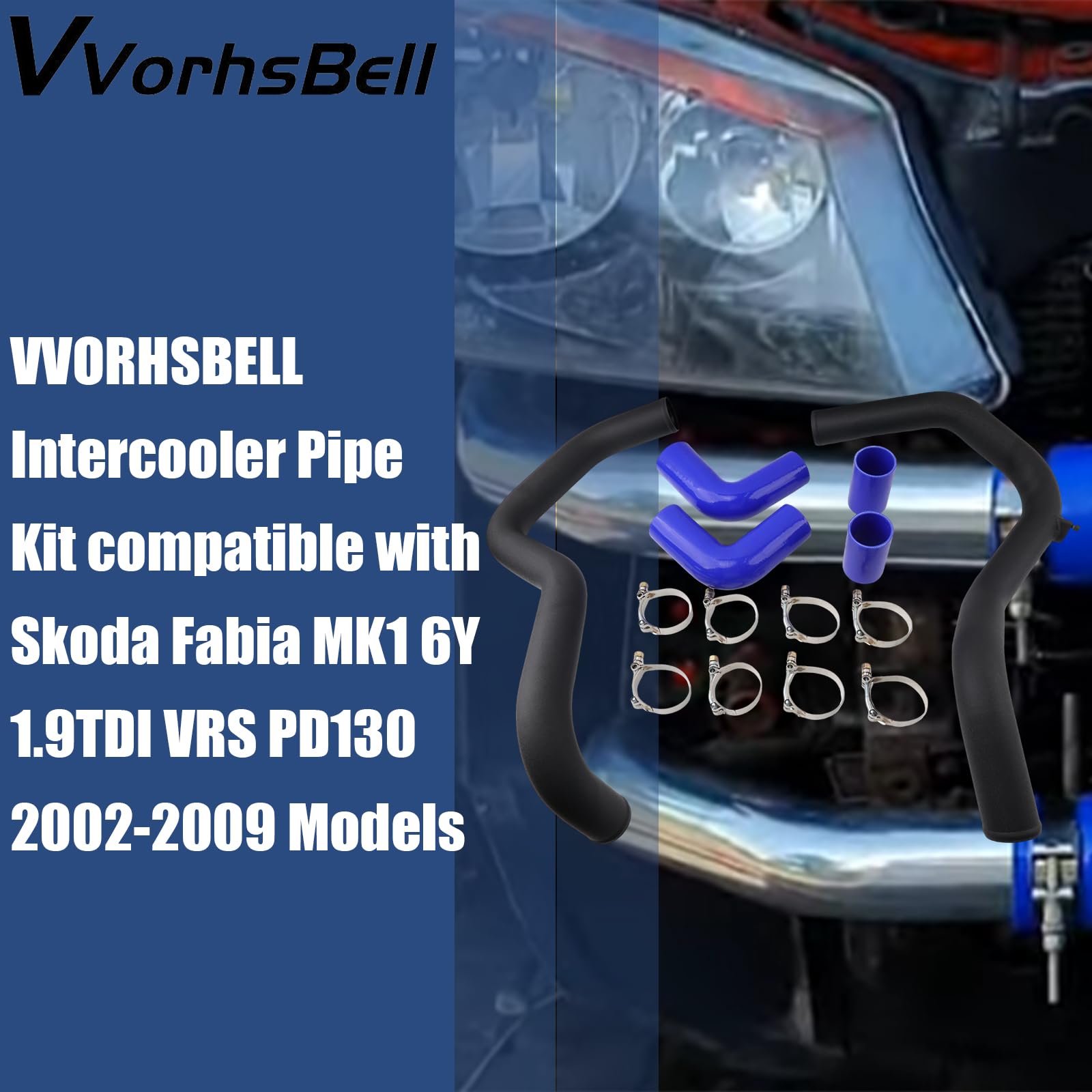 Kit tubi intercooler da 57 mm compatibile con Skoda Fabia MK1 6Y 1.9TDI VRS PD130 2002-2009 tubi rigidi in lega di montaggio anteriore tubi in silicone morsetti a T