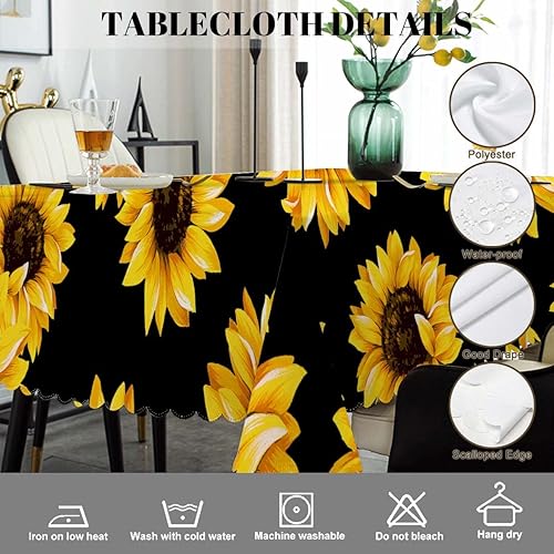 Miniatura 3 de Swono Mantel de girasoles de 52 x 70 pulgadas, color amarillo y negro, diseño de girasoles con girasoles, para mesa de comedor, granja, antimanchas,