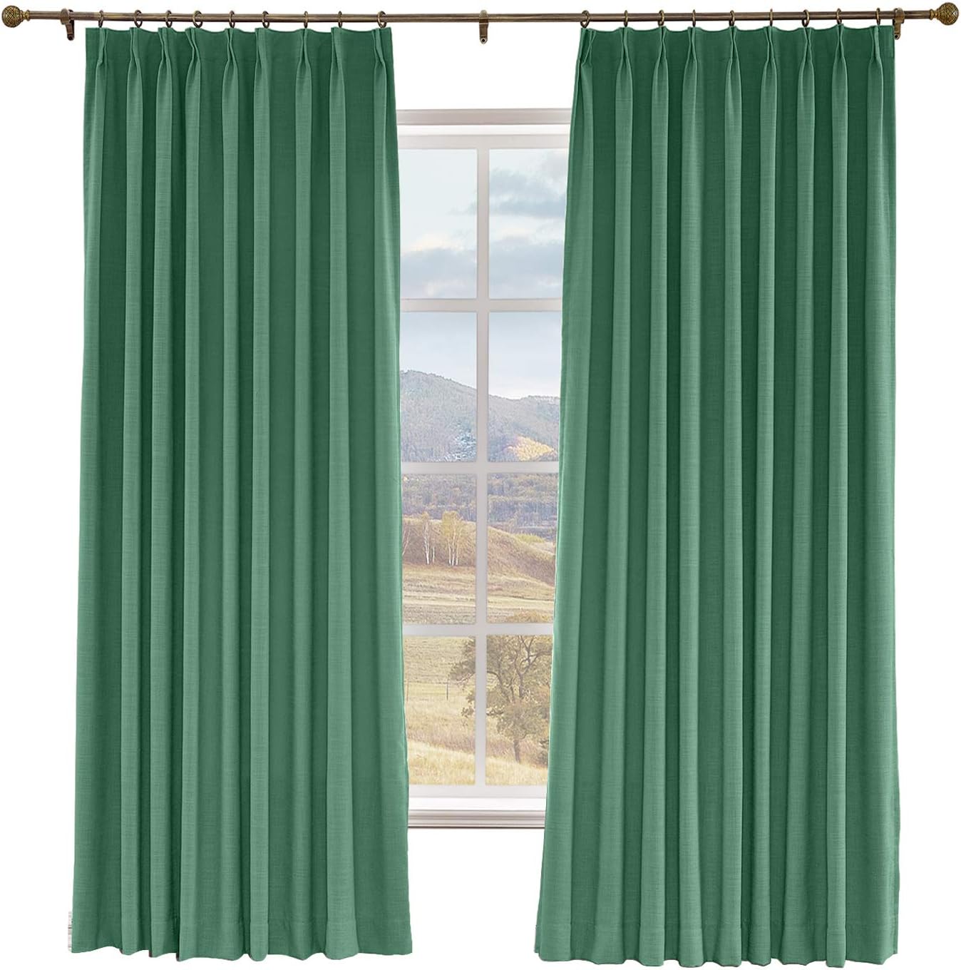 Macochico Extra Wide Linen Curtain,Themal Insulated Pinch Pleated Curtains Nursery & Infant Care Curtains for Living Room Meetingroom Theater Patio,Peacock 120W x 102L Inch (1 Panel)