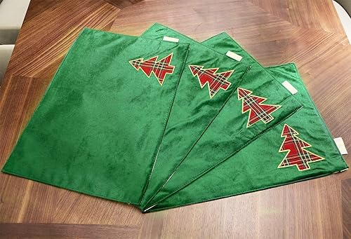 Miniatura 6 de Juego de 4 manteles individuales de Navidad, manteles individuales verdes de Navidad, manteles individuales bordados, manteles individuales de árbol