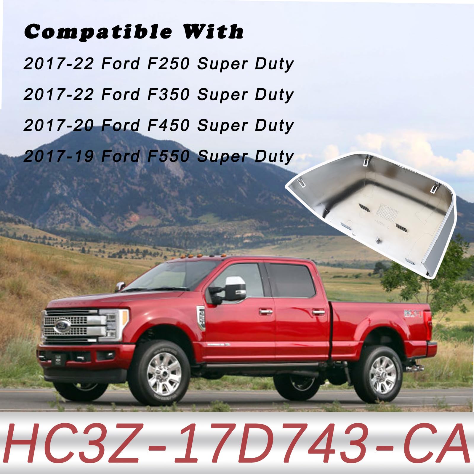Chrome Mrror Cover Cap LH & RH Set For 2017-2022 Ford Super Duty F250