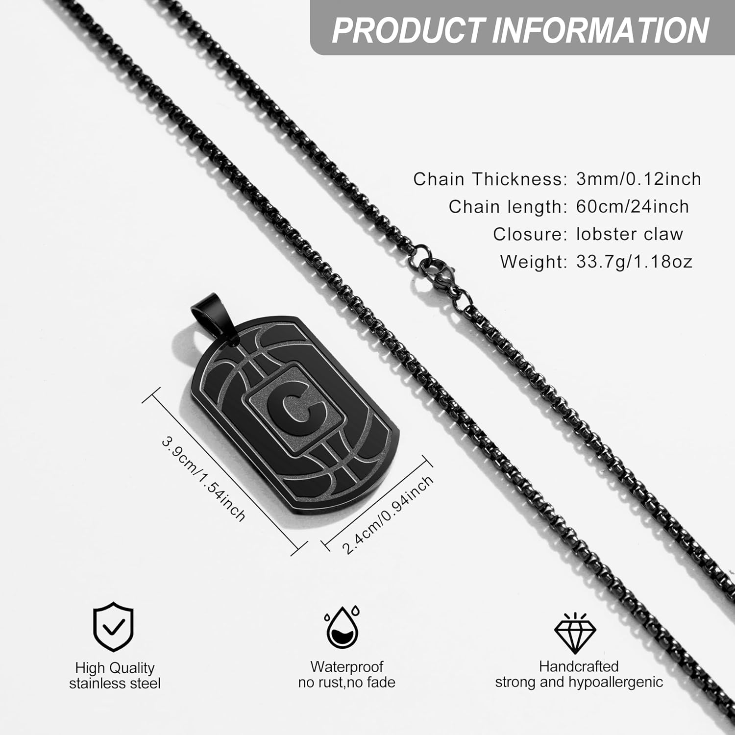 Initial A-Z Basketball Dog Tag Necklace for Men, Stainless Steel Basketball Initial Necklace for Men Dog Tag Chain Letter Pendant Personalized Sports Athletes Jewelry Gifts - Image 5