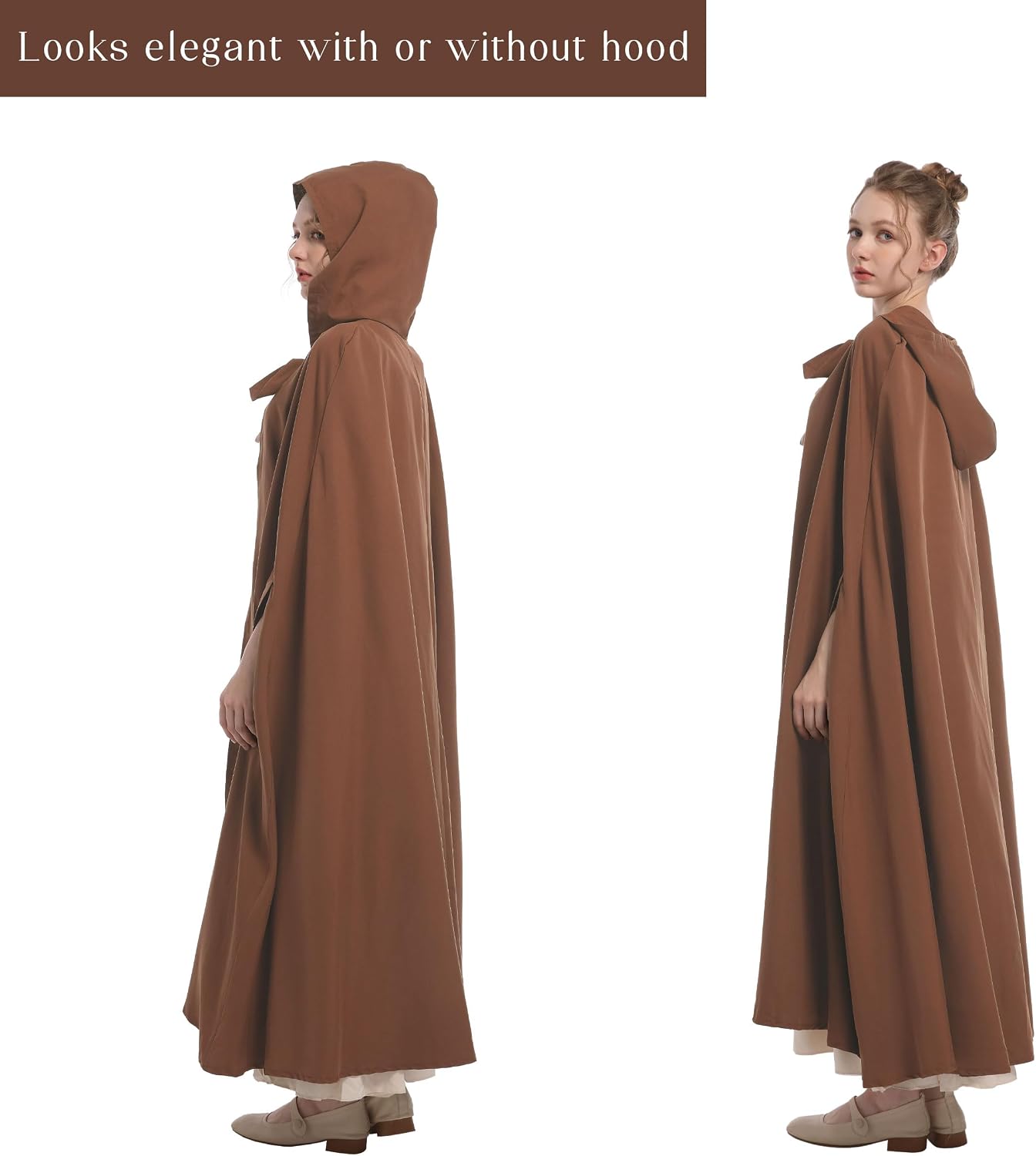 Women Renaissance Cloak Arm Holes Medieval Cape with Hood for Halloween Costumes Cosplay