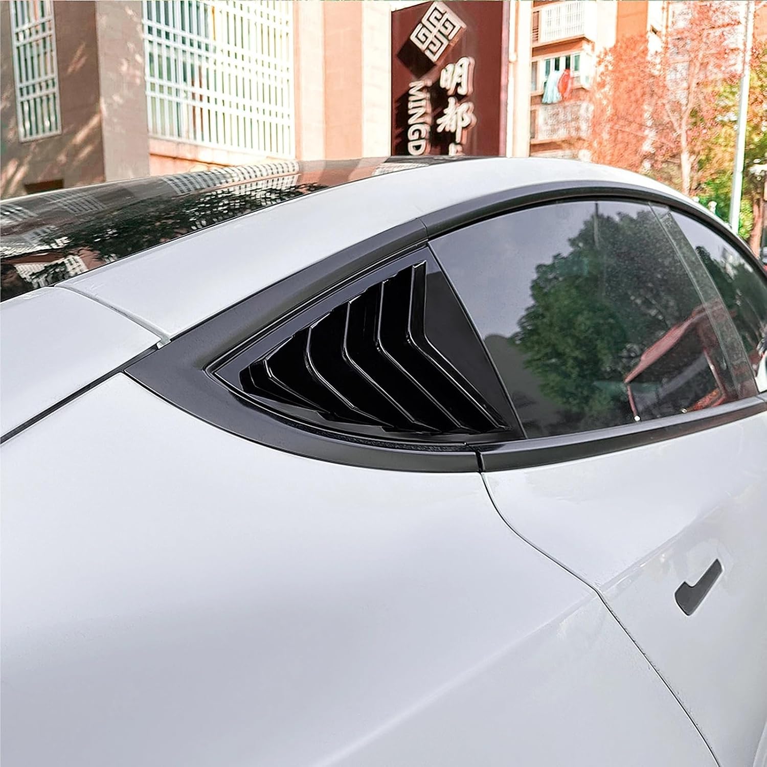 Rear Side Window Louver Shutter Trim Windshield Cover Wind Deflector for Tesla Model 3 2017-2025 Carbon Fiber Look/Gloss Black(Black)