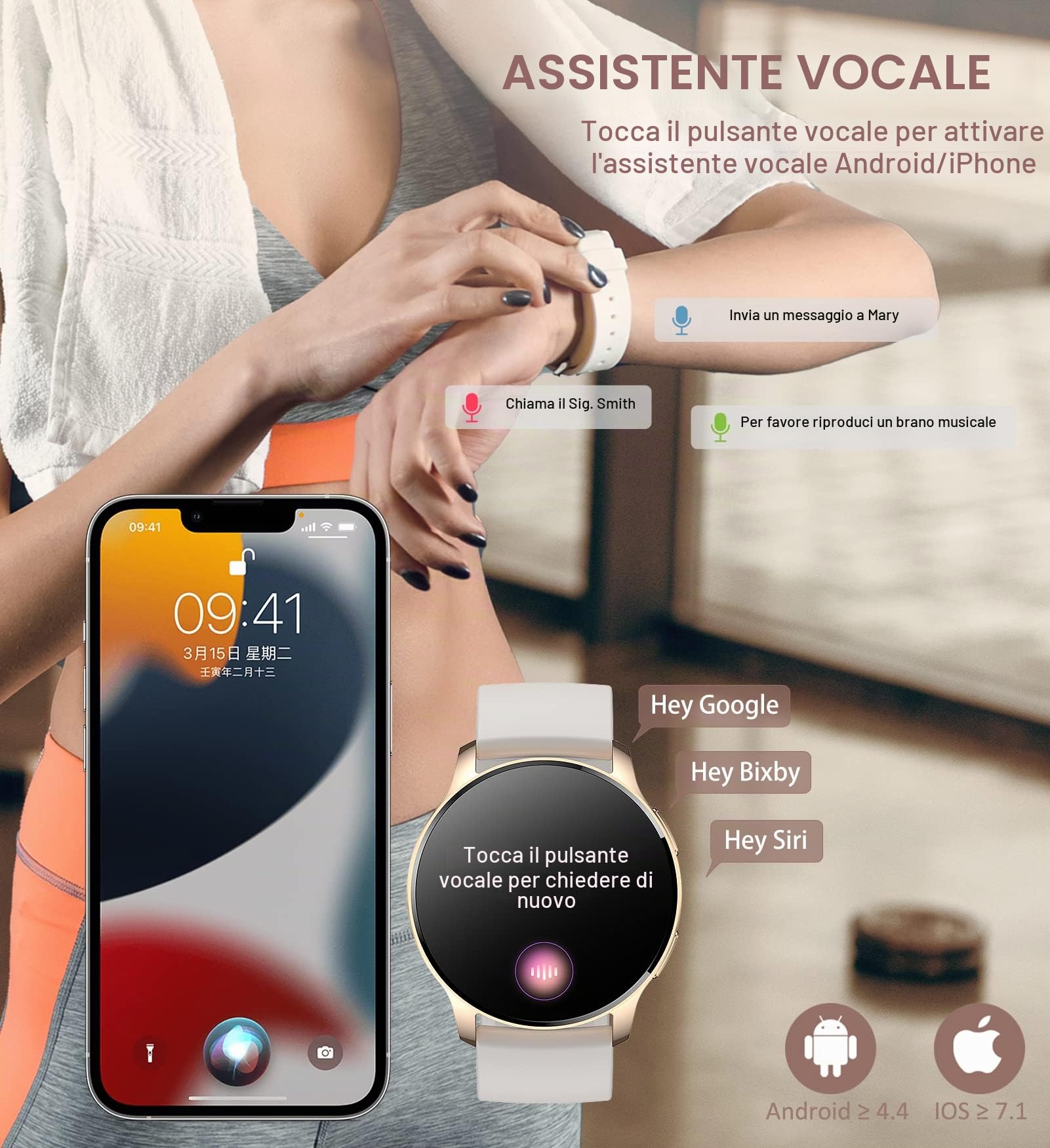 Iaret Smartwatch Donna Chiamate Bluetooth, Orologio Fitness 1.32" HD iOS Android Smart Watch con Assistente Vocale Notifiche Messaggi, 20 Modalità Sport Contapassi Cardiofrequenzimetro SpO2 Sonno