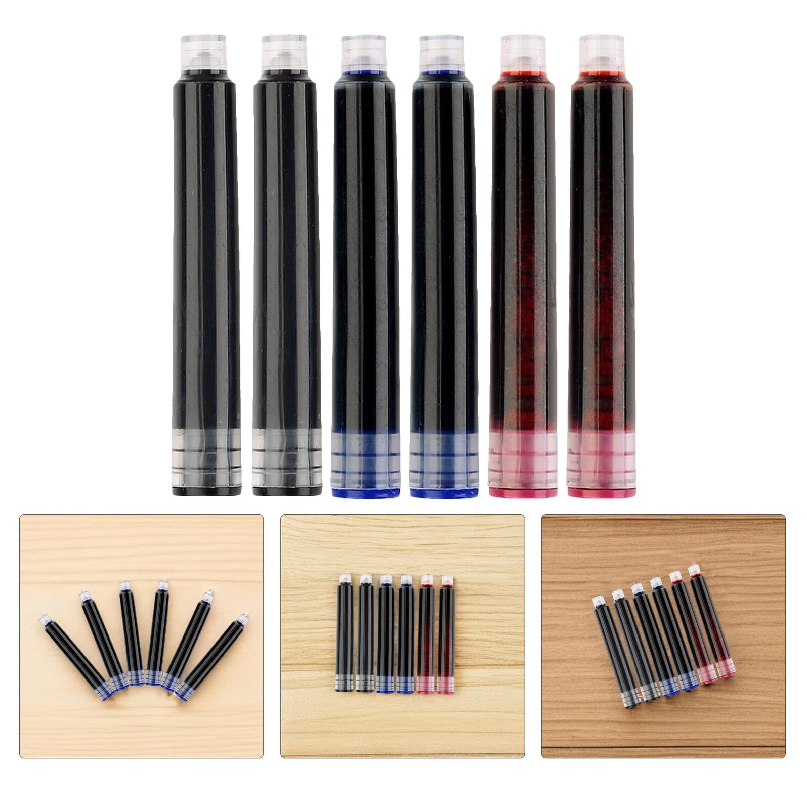 450 Stück Tintenpatronen Kunststoff 3,4mm Durchmesser für Füllfederhalter mit Ausreichend Tintenladung in Blau Schwarz und Rot für Büro und Prüfungen