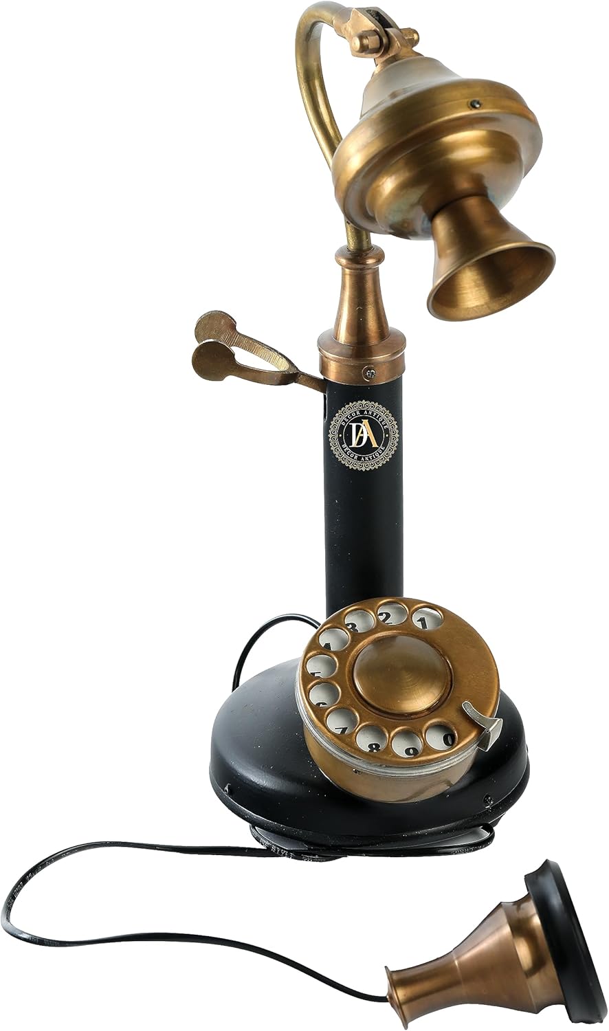 Vintage Black and Antique Desktop Telephone – Antique Style Rotating Dial Candlestick Landline