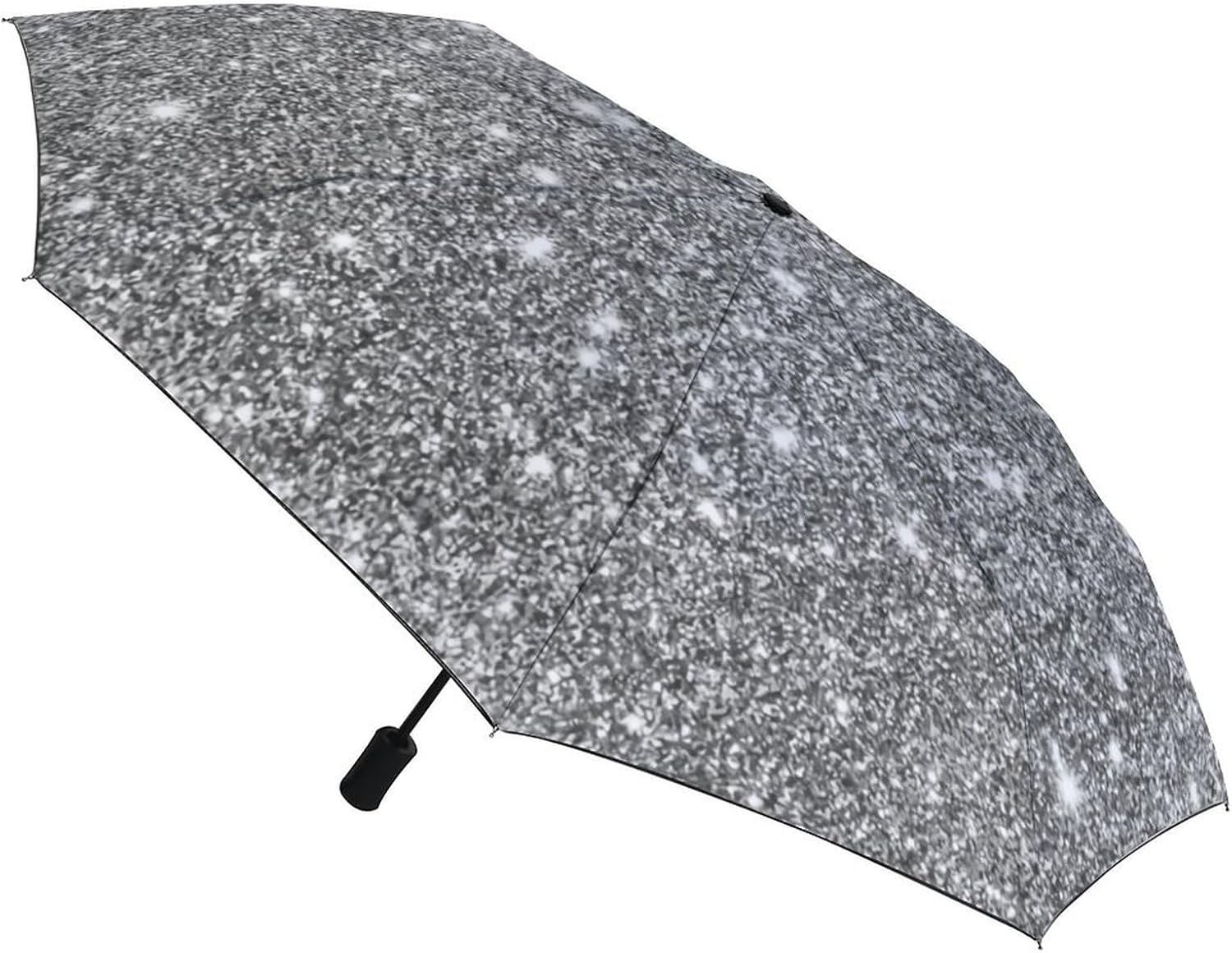 Silver Glitter Sparkles Travel Umbrella Compact, Automatic Umbrellas for Rain, Umbrellas for Rain Windproof