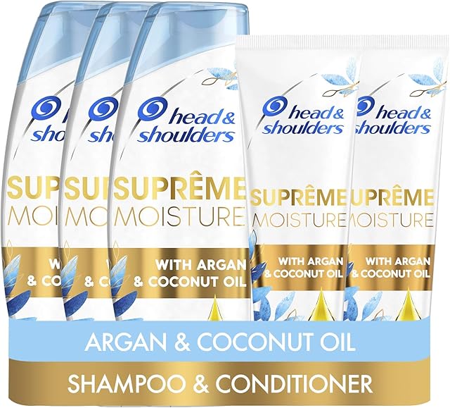 Head & Shoulders Supreme Moisture Clarifying Anti-dandruff Shampoo and Conditioner Set with Argan Oil for Soft Hair, Dandruff Scalp Treatment, 3 x 400 ml Shampoo and 2 x 275 ml Hair Conditioner