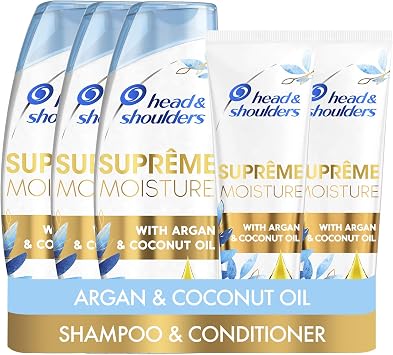 Head & Shoulders Supreme Moisture Clarifying Anti-dandruff Shampoo and Conditioner Set with Argan Oil for Soft Hair, Dandruff Scalp Treatment, 3 x 400 ml Shampoo and 2 x 275 ml Hair Conditioner