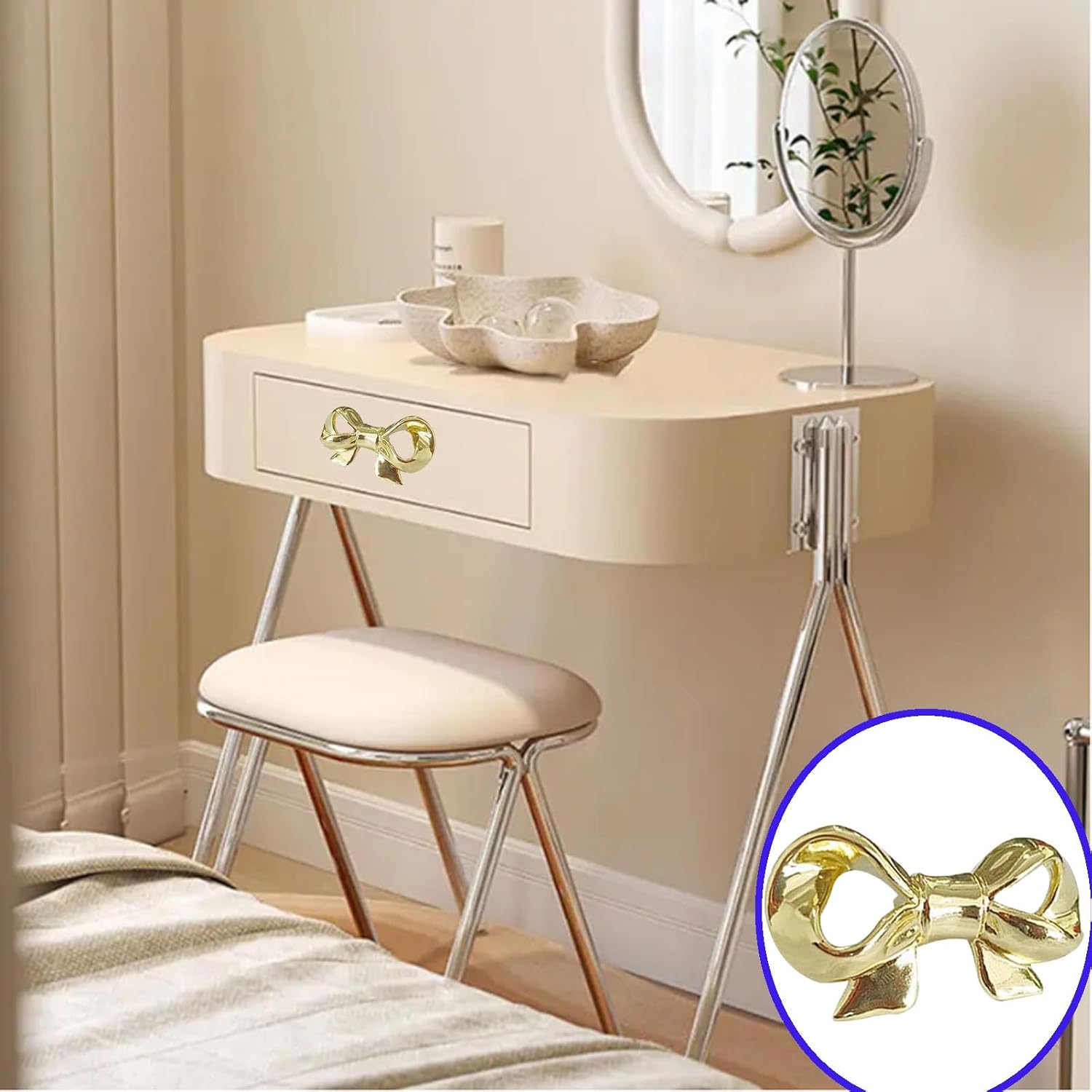 8 Pieces Solid Bow Cabinet Knobs Gold Shoe Cabinets Pulls Bow Knobs for Dresser Single Hole Decorative Handle Suitable for Wine Cabinets and Bookcases