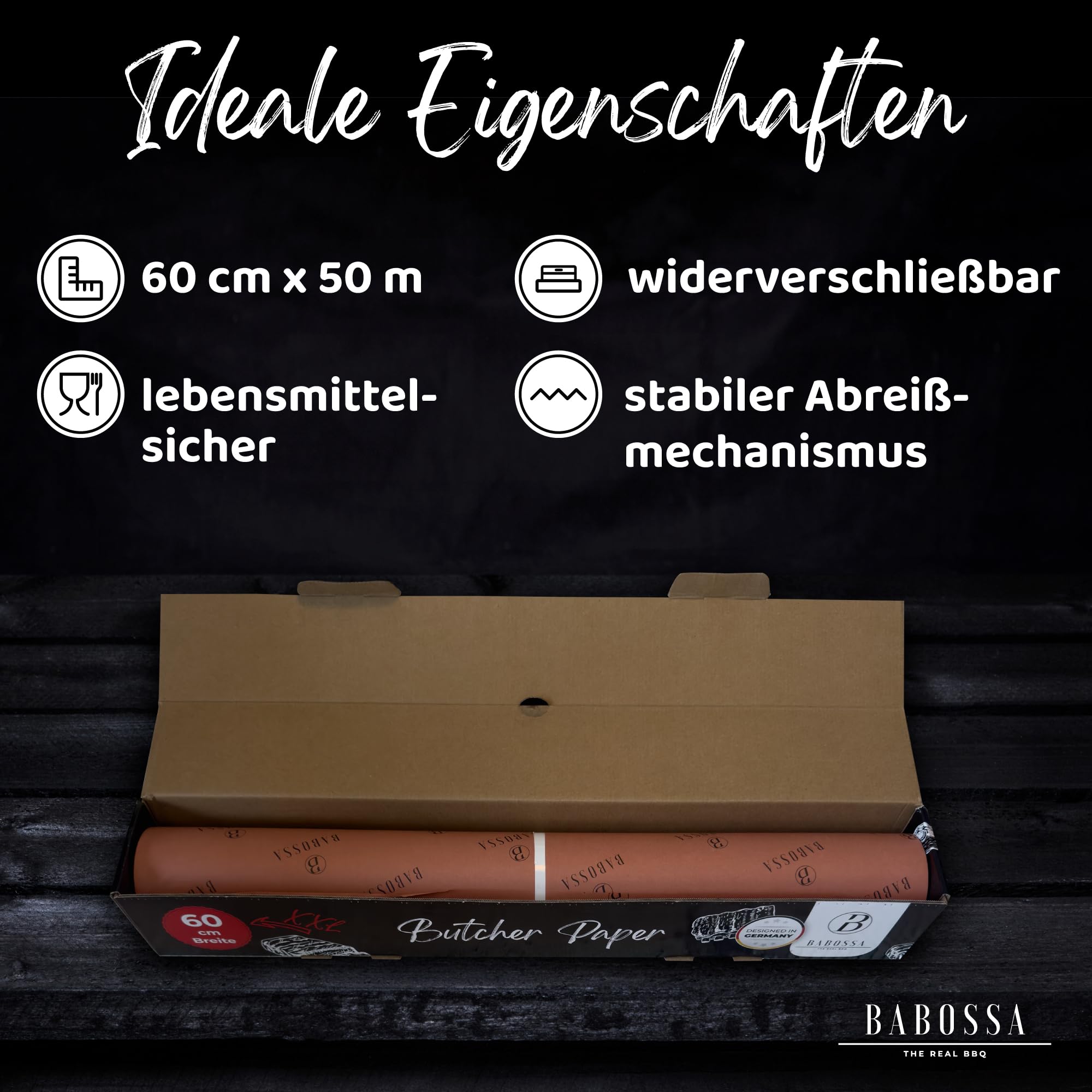 BABOSSA® Carta XXL Pink Butcher Paper, 60 cm x 50 m, per barbecue e carne, per barbecue a gas e barbecue a carbone, carne delicata e bordo croccante, carta kraft | 50 metri