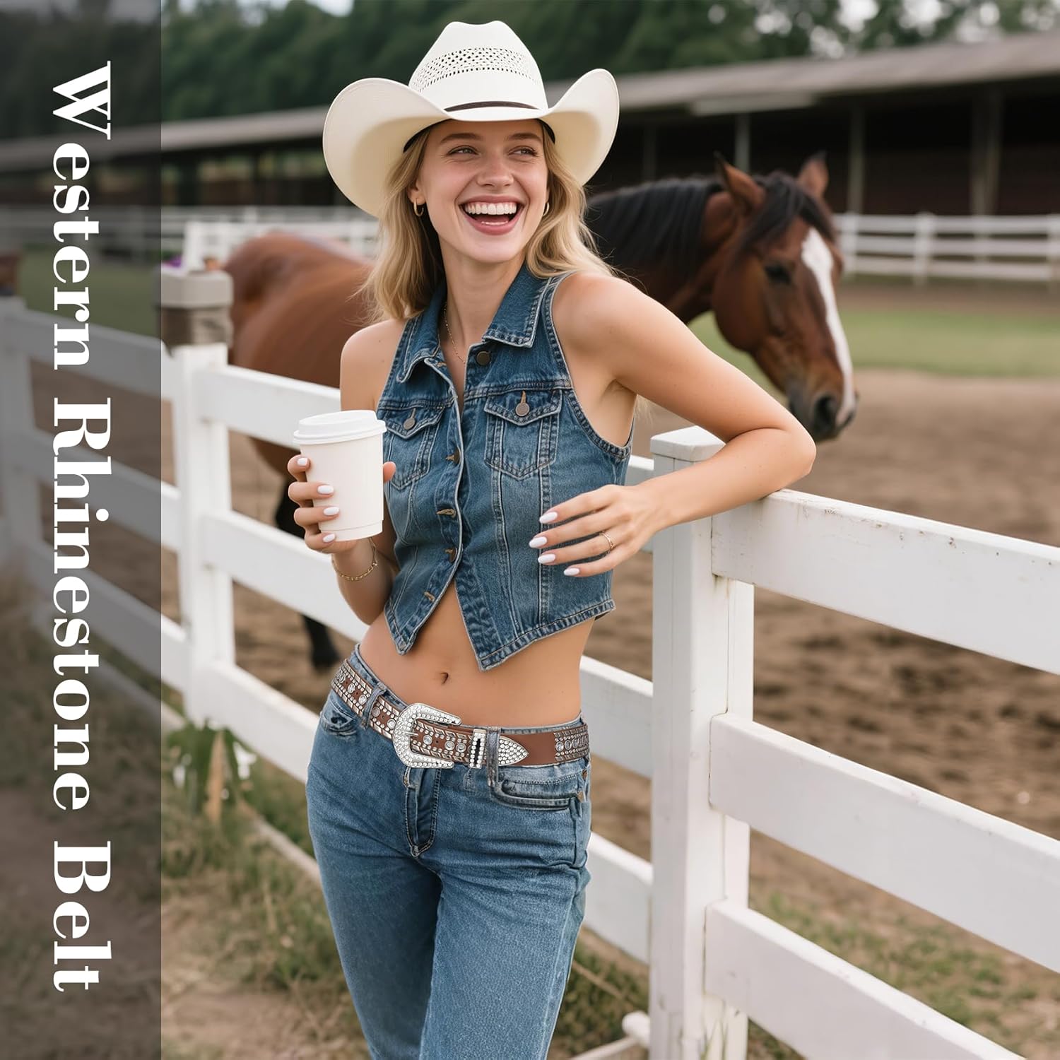 Women Rhinestone Belt Western Style Cowgirl Cowboy Belt with Studded Diamonds for Jeans Dress Eye-catching - Image 5