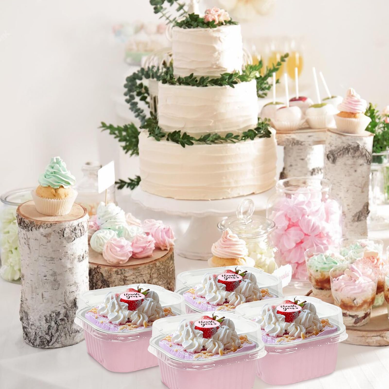Mini-Kuchenformen mit Deckel, Aluminiumfolie, quadratisch, Brownie-Backförmchen, Einweg-Cupcake-Form, 10,2 x 10,2 cm, große Cupcake-Form, Jumbo-Muffinform, 100 Stück, Rosa