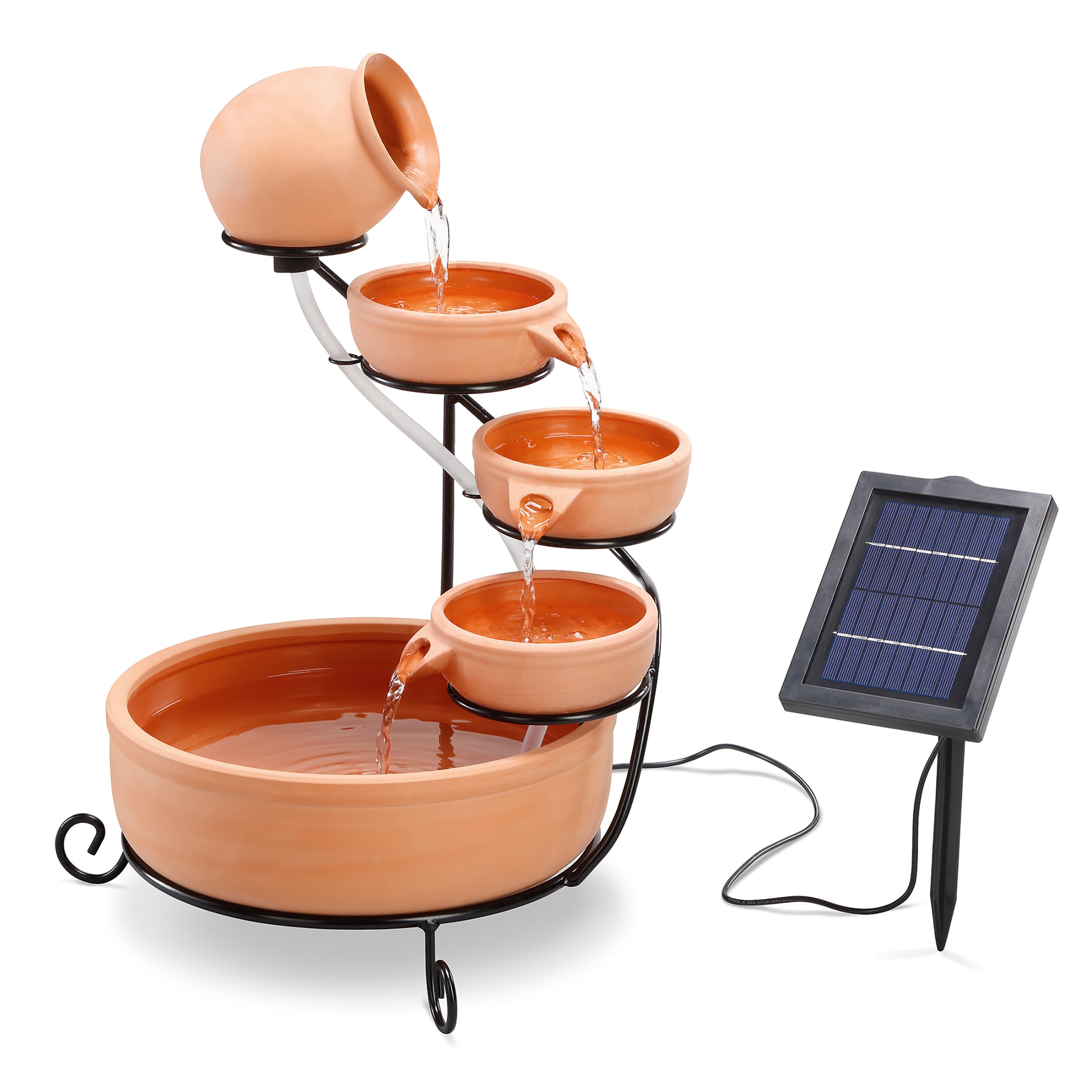 esotec Solar Kaskadenbrunnen Livorno, Keramik, Gartenliebhaber Geschenk, Springbrunnen außen, Gartenbrunnen Wasserspiel, Katzenbrunnen, Terrakotta braun H=55cm 101302
