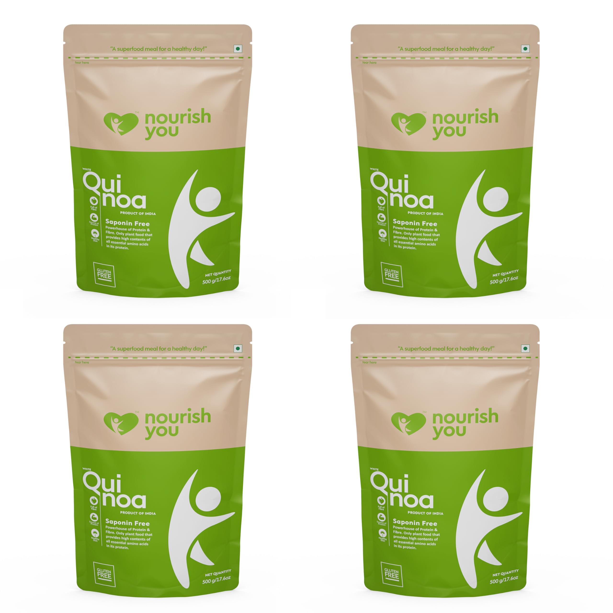 Nourish You White Quinoa Seeds 2 Kg | Healthy Food | Gluten-Free | Saponin Free | High Protein & Fiber | Diet Food for Weight Loss | 100% Wholegrain Cereal | 500G x 4