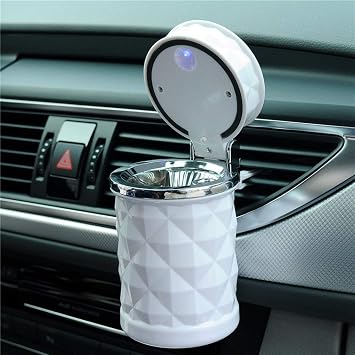 Auto Car Ashtray Portable with Blue LED Light Ashtray Smokeless Smoking Stand Cylinder Cup Holder White