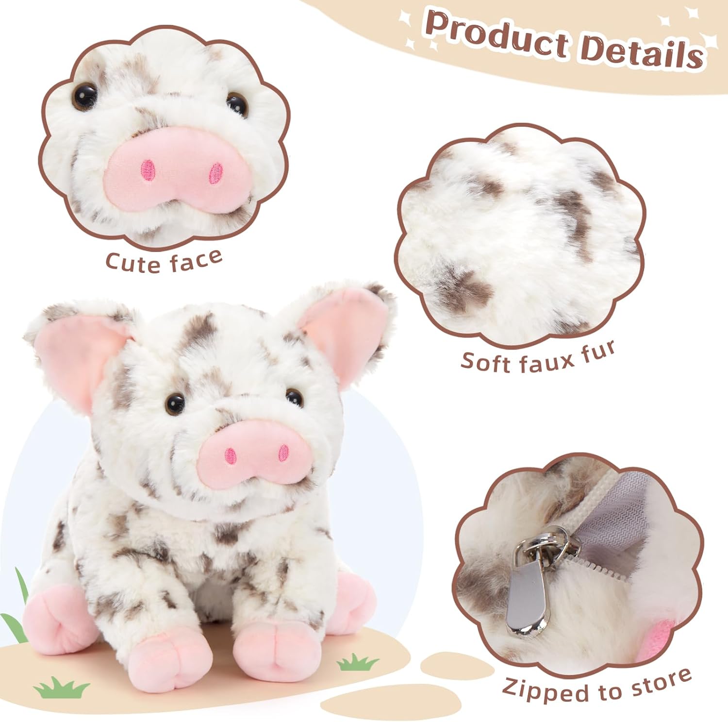 BENINY Pig Stuffed Animal Plush 5Pcs - Mommy Spotted 16" with 4 Little Piggy in Her Zippered Tummy - Cute Plushie Toy Gift for Girls and Kids