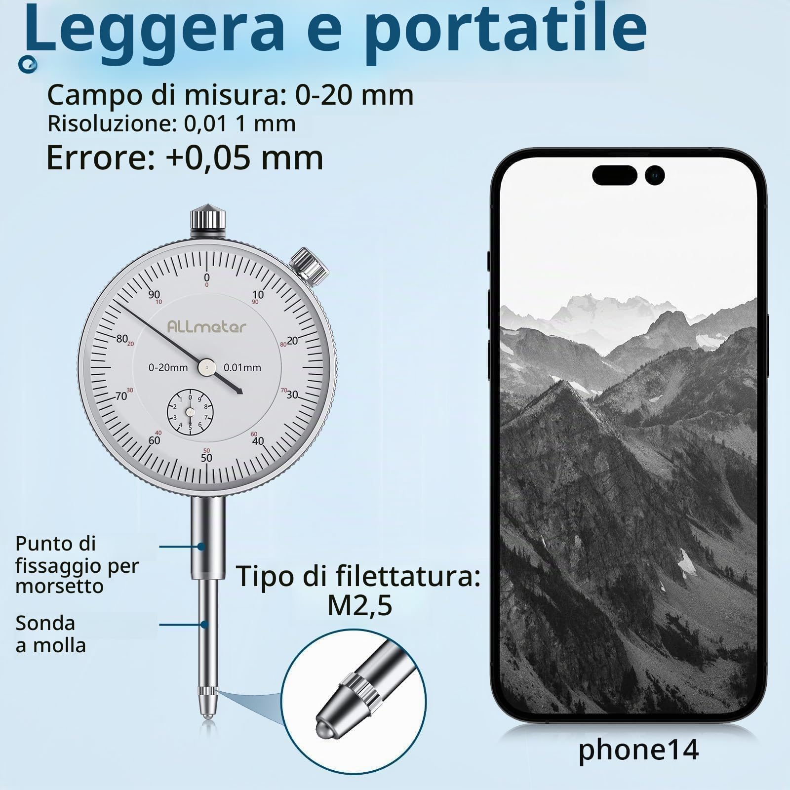 Comparatore di Precisione 0-20mm Centesimale Meccanico a Quadrante e Base Magnetica, Set Indicatore Metrico in Acciaio Inox + Staffa Braccio Regolabile Porta Quadrante Max Pull 80KG
