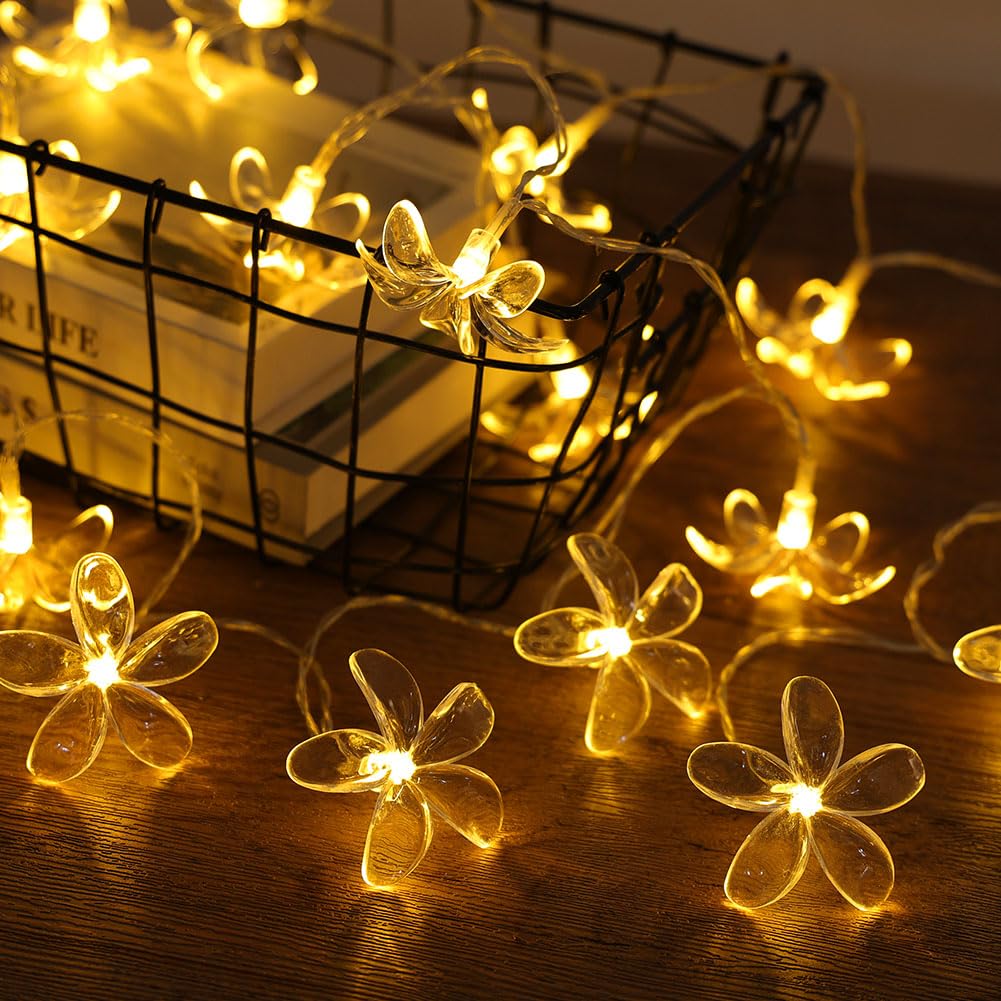 Cadena de Luces de Flores, 3 M 20 Guirnalda de luces LED de Cerezo,Funciona con Pilas,Impermeable Guirnalda de Flores,Guirnalda Luces Decorativas Interior Exterior para Jardín,Boda,Blanco Cálido
