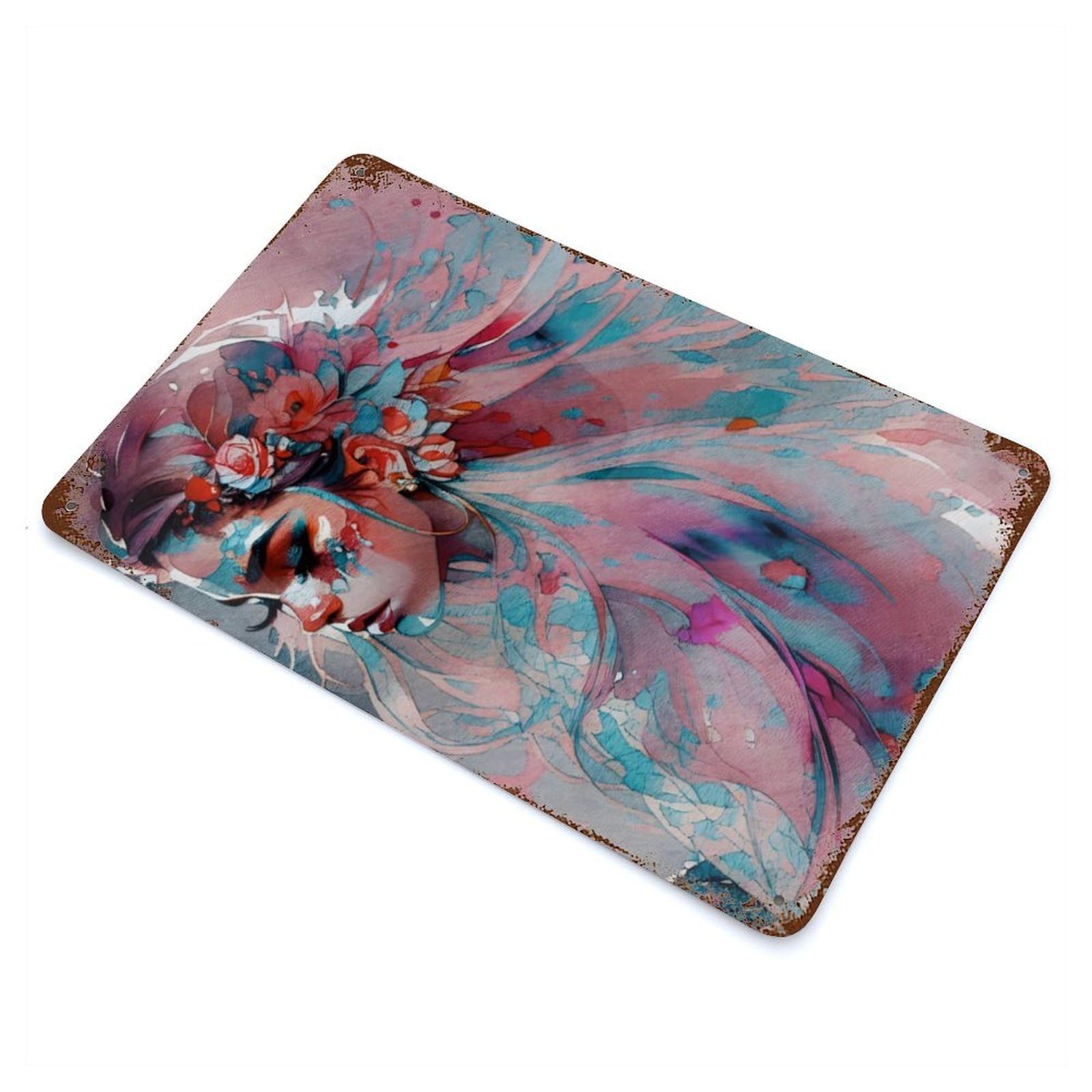 Garage Style Fae Flower Child Vintage Rust Metal Sign 11.8"x7.9", Retro Wall Decor for Bar And Workshop
