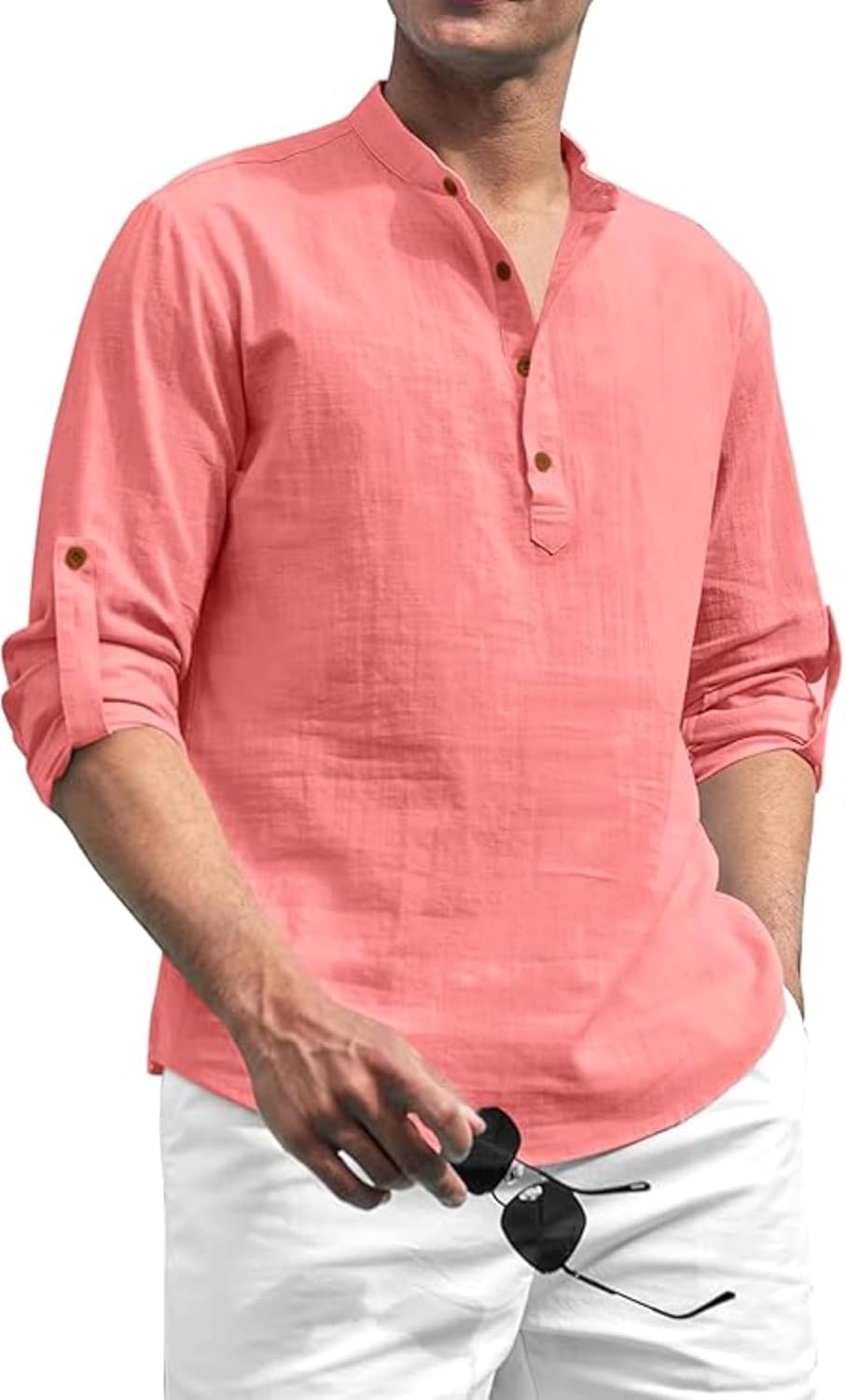 SHREE RAVI TEX Men's Cotton Blend Solid Short Kurta with Mandarin Collared Full Sleeve Drawstring Stylish Straight Length ... - Review, Price and Buying Guide