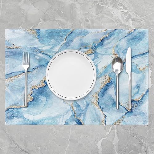 Miniatura 2 de Manteles individuales de mármol azul cielo para cocina, cena, decoración de mesa, moderno mármol estético, decoración de dormitorio, decoración
