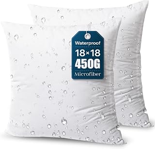 Phantoscope Outdoor Pillow Inserts 18x18 Pack of 2 - Water Resistant Hypoallergenic Microfiber Throw Cushions for Couch Patio