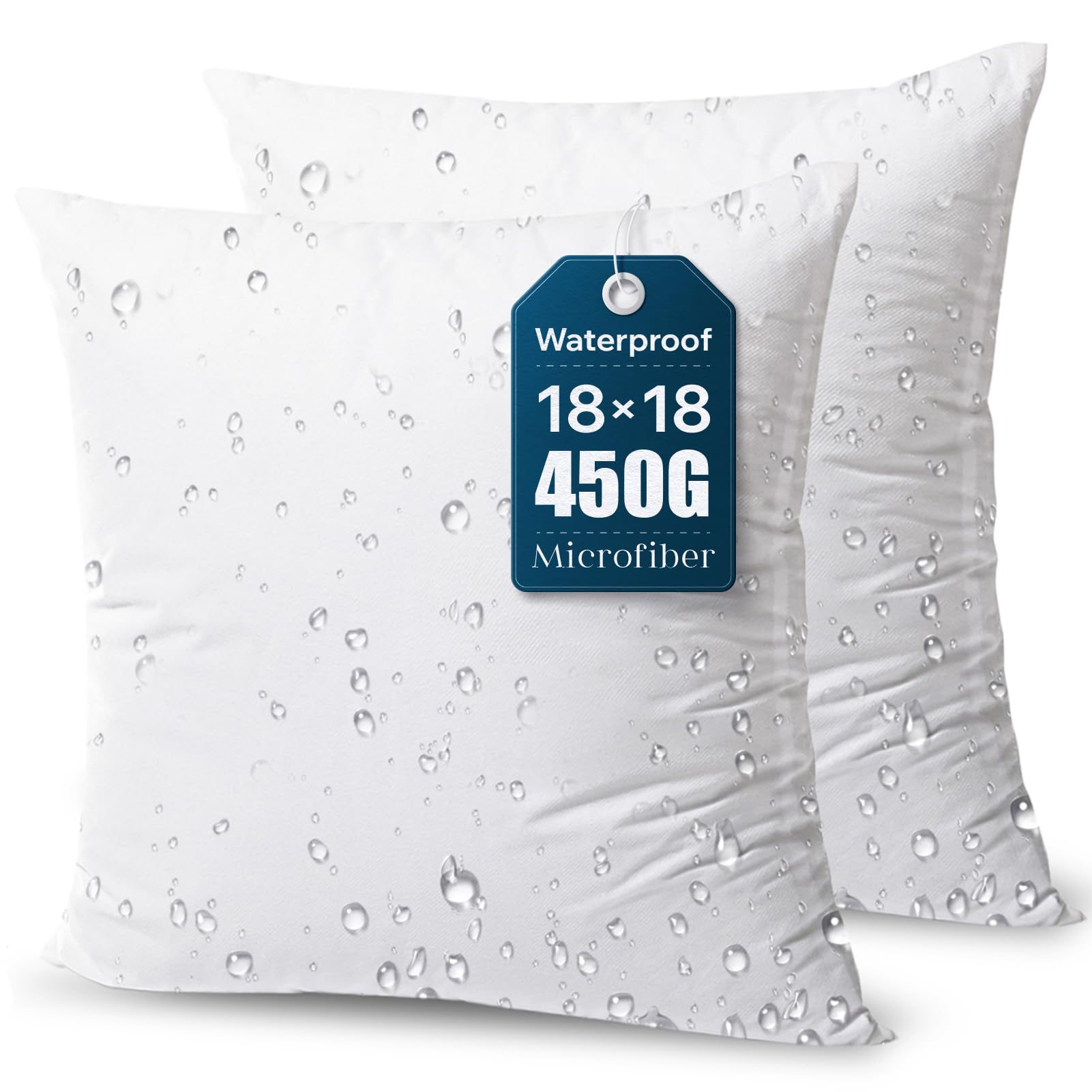 Phantoscope Premium Outdoor Pillow Inserts - Pack of 2 Square Form Water Resistant Polyester Throw Pillows, Couch Sham Cushion Stuffer, 18 X 18 inches