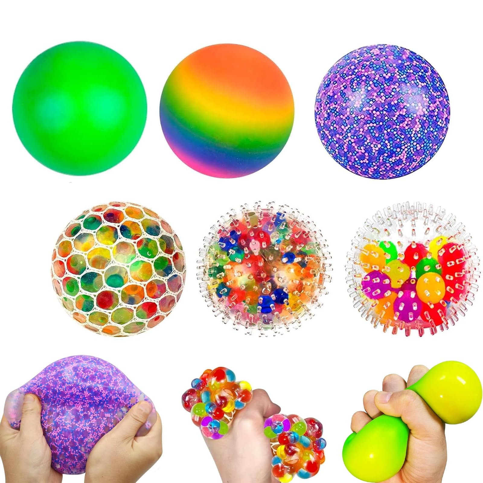 6 Pack Sensory Stress Balls, Colour Changing Mesh Squeeze Balls, Rainbow Fidget Toy Set, Soft Anti Anxiety Stress Relief Balls for Kids Adults, ADHD Autism Classroom Rewards Party Favors — image 1